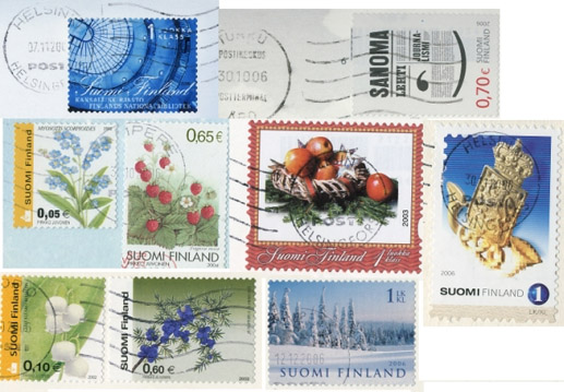 A picture of an envelope with many stamps